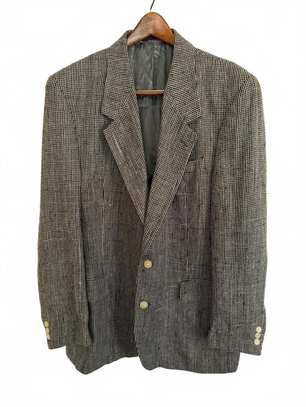 Vintage Andre Villard Paris Mens Black Ivory Check Blazer Sport Coat No Tag 44L